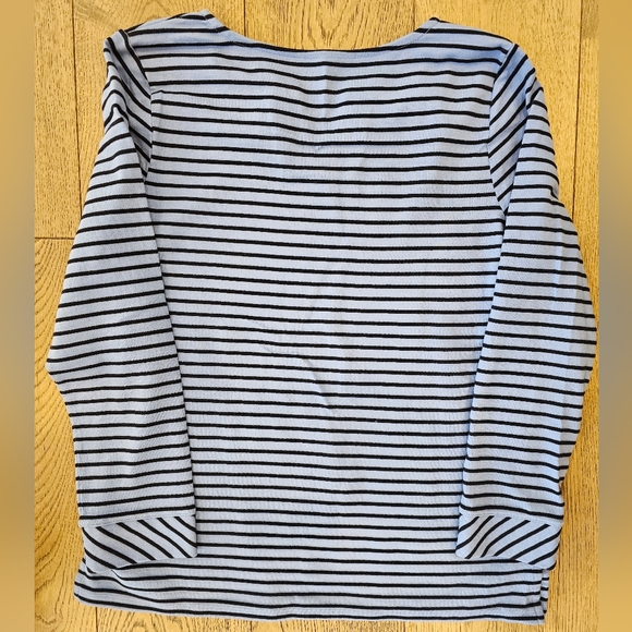 Talbots Split Neck V-Neck Shirt Size L Light Blue Navy Stripe - Picture 3 of 4